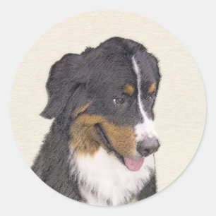 Adesivo Redondo Pintura de Cachorro de Montanha Bernese - Arte Ori