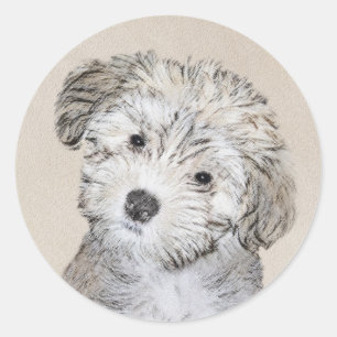 Adesivo Redondo Pintura De Cachorro Em Havanês - Arte De Cão Ori