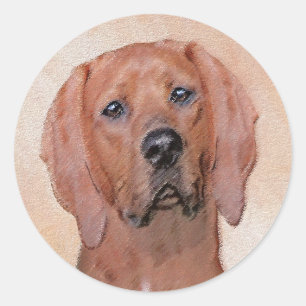 Adesivo Redondo Pintura De Cães Redbone - Arte De Cães Original