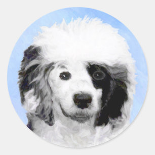 Adesivo Redondo Pintura de Cão de Água - Arte Original de Cão