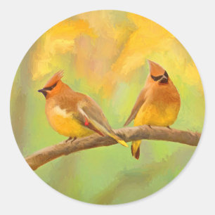 Adesivo Redondo Pintura De Cedar Waxwing - Arte De Cachorro Origin