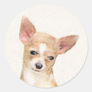 Adesivo Redondo Pintura de Chihuahua - Arte de Cachorro Original C