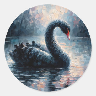 Adesivo Redondo Pintura de Cisne Negro Nadando