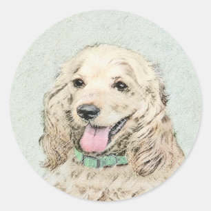 Adesivo Redondo Pintura de Cocker Spaniel Buff - Arte de Cão Orig