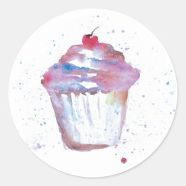 Adesivo Redondo Pintura de cupcake de Aquarela