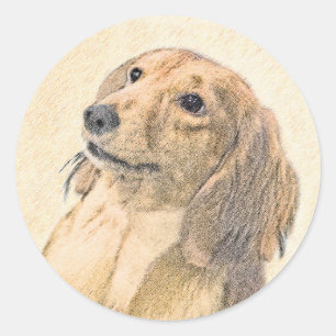 Adesivo Redondo Pintura de Dachshund (Longhaired) - Arte de Cão O