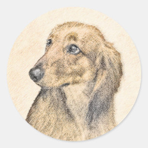 Adesivo Redondo Pintura de Dachshund (Longhaired) - Arte de Cão O