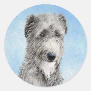 Adesivo Redondo Pintura De Deerhound Escocês - Cachorro Original