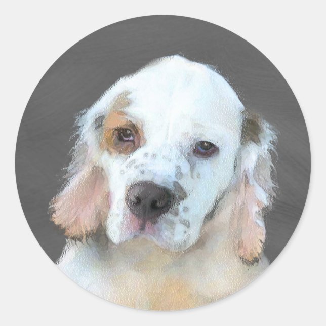 Adesivo Redondo Pintura de Espanhol Clumber - Arte de Cachorro Ori (Frente)