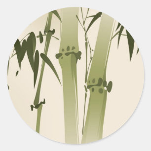 Adesivo Redondo Pintura de estilo oriental, galhos de bambu 2