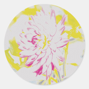 Adesivo Redondo Pintura de Flor de Dália Amarela e Rosa de Verão