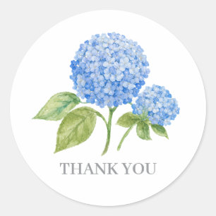 Adesivo Redondo Pintura de Flor de Hortênsia Azul Obrigado