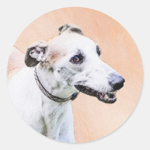 Adesivo Redondo Pintura de Greyhound - Arte de Cachorro Original