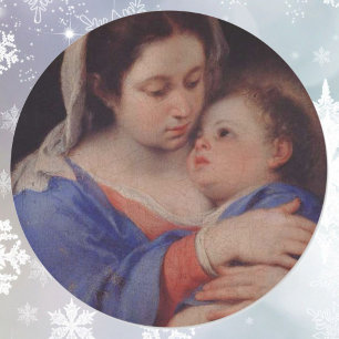 Adesivo Redondo Pintura de Jesus e Mãe Maria