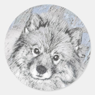 Adesivo Redondo Pintura de Keeshond Beth - Arte de Cachorro Origin