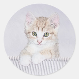 Adesivo Redondo Pintura de Kitten Amarela - Arte Original para Gat