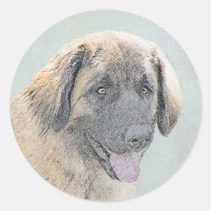 Adesivo Redondo Pintura de Leonberger - Arte de Cão Original Boni