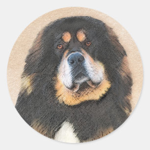 Adesivo Redondo Pintura de Mastiff Tibetano - Arte de Cachorro Ori