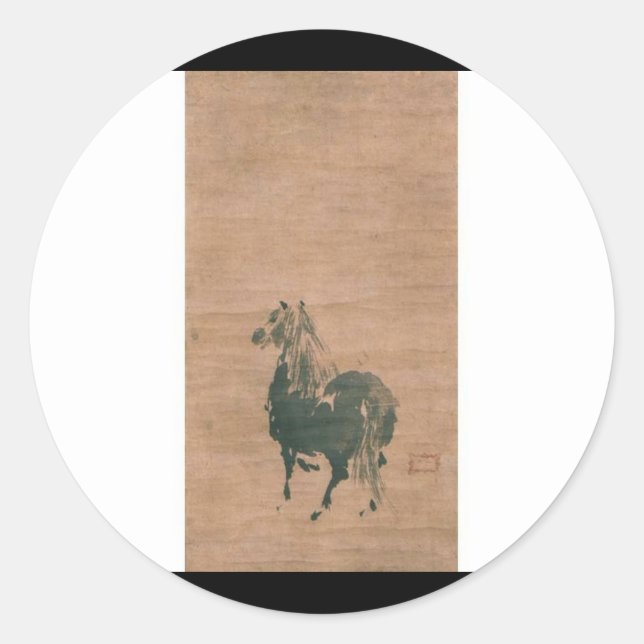 Adesivo Redondo Pintura de Miyamoto Musashi, cerca de 1600 (Frente)