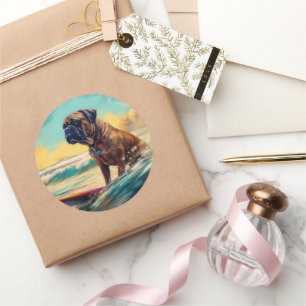 Adesivo Redondo Pintura de Navegação em Praia Bullmastiff