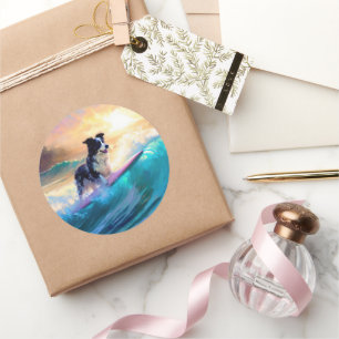 Adesivo Redondo Pintura de Navegação na Praia de Border Collie