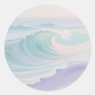Adesivo Redondo Pintura de Onda do Oceano em Pastel