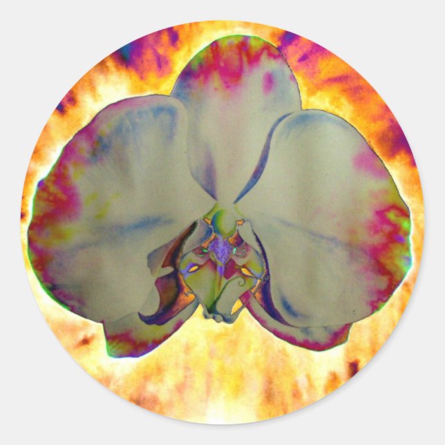 Adesivo Redondo Pintura de orquídea Elegante de abstrato de aquare (Frente)