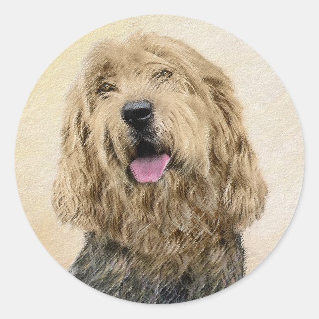 Adesivo Redondo Pintura de Otterhound - Arte de Cachorro Original  (Frente)