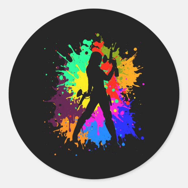 Adesivo Redondo Pintura de Paintball disparando contra avião do Pa (Frente)