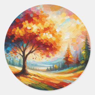 Adesivo Redondo Pintura de Paisagem Com Cores Brilhantes