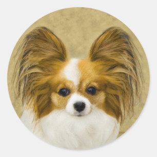 Adesivo Redondo Pintura de Papillon (Hound Tri) - Arte de Cão Ori
