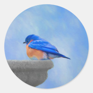 Adesivo Redondo Pintura de Pássaro Azul - Arte de Pássaro Original