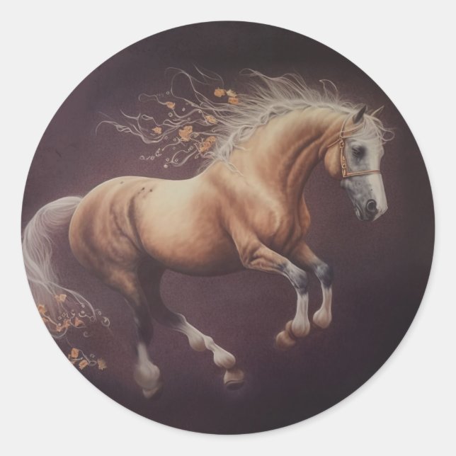 Adesivo Redondo Pintura De Pastel De Cavalo Corrente (Frente)