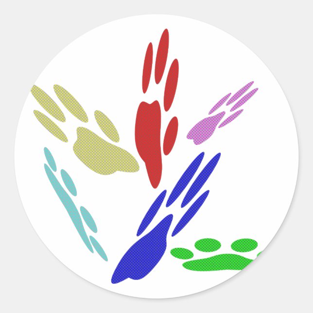 Adesivo Redondo Pintura De Pata De Cachorro Com Bolinhas (Frente)