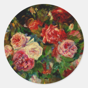 Adesivo Redondo Pintura de Pierre Renoir, Rosas, famoso trabalho d