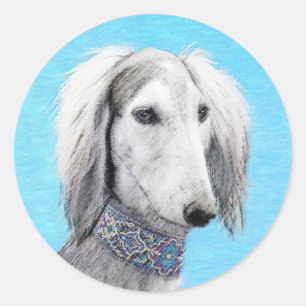 Adesivo Redondo Pintura (de prata) de Saluki - arte original
