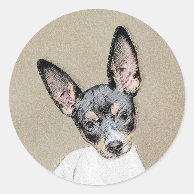 Adesivo Redondo Pintura de Rat Terrier - Arte de Cachorro Original (Frente)