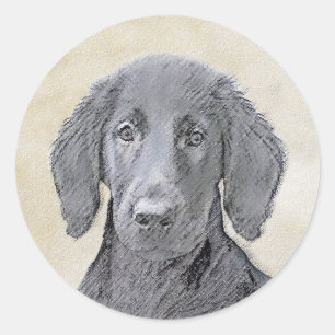 Adesivo Redondo Pintura De Retriever Revestida Plana - Arte De Cã