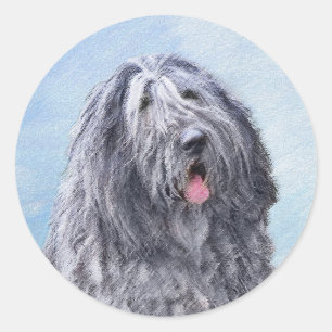 Adesivo Redondo Pintura de Sheepdog Bergamasco - Cachorro Original