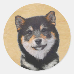 Adesivo Redondo Pintura de Shiba Inu (Preto e Latão) - Arte Canina