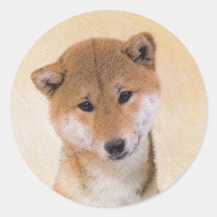 Adesivo Redondo Pintura de Shiba Inu (Vermelho) - Arte de Cachorro