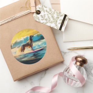 Adesivo Redondo Pintura de surf em praia de hound afegã