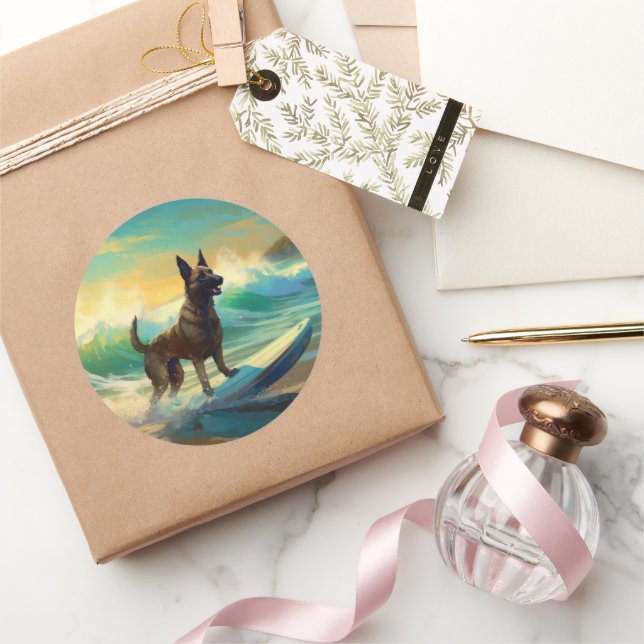 Adesivo Redondo Pintura de surfe em Malinoi, na Bélgica (Presentear)