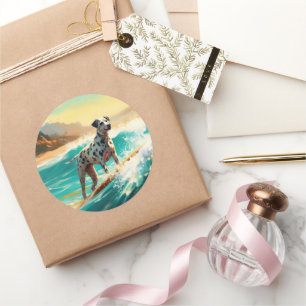 Adesivo Redondo Pintura de surfe na praia Dalmation