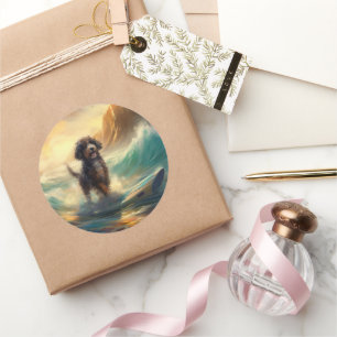 Adesivo Redondo Pintura de surfe na praia de Bernedoodle