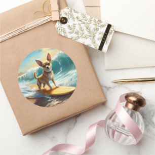 Adesivo Redondo Pintura de surfe na praia de Chihuahua