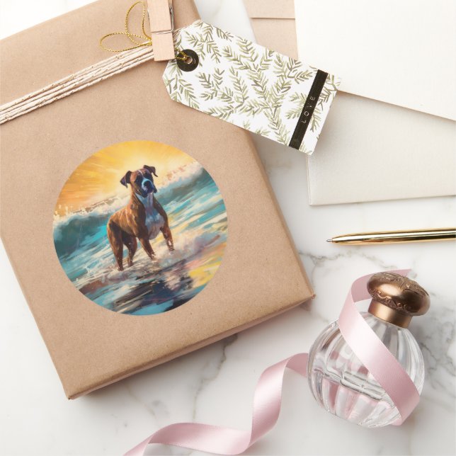 Adesivo Redondo Pintura de surfe na praia do Boxer (Presentear)