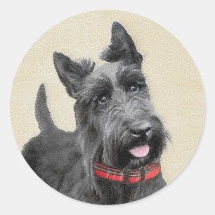 Adesivo Redondo Pintura de Terrier escocês - Arte de cachorro ori