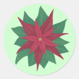 Adesivo Redondo Pintura de uma Flor de Natal Poinsettia