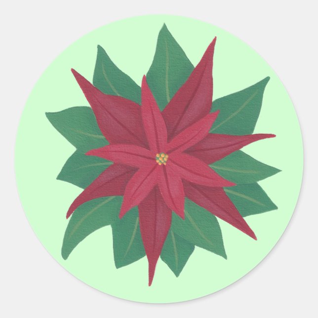 Adesivo Redondo Pintura de uma Flor de Natal Poinsettia (Frente)